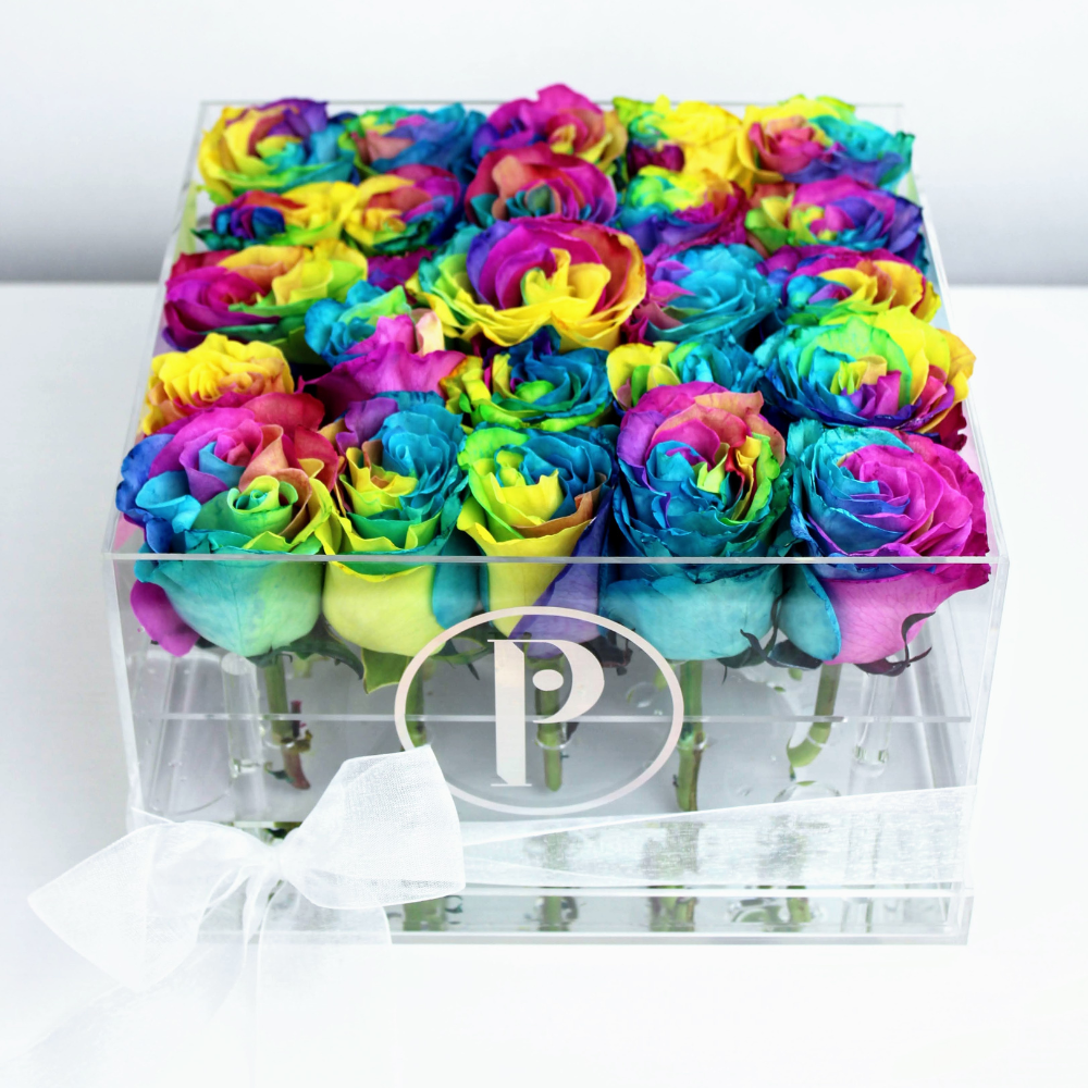 Fresh-Cut Rainbow Roses in Box / Call to Pre-Order